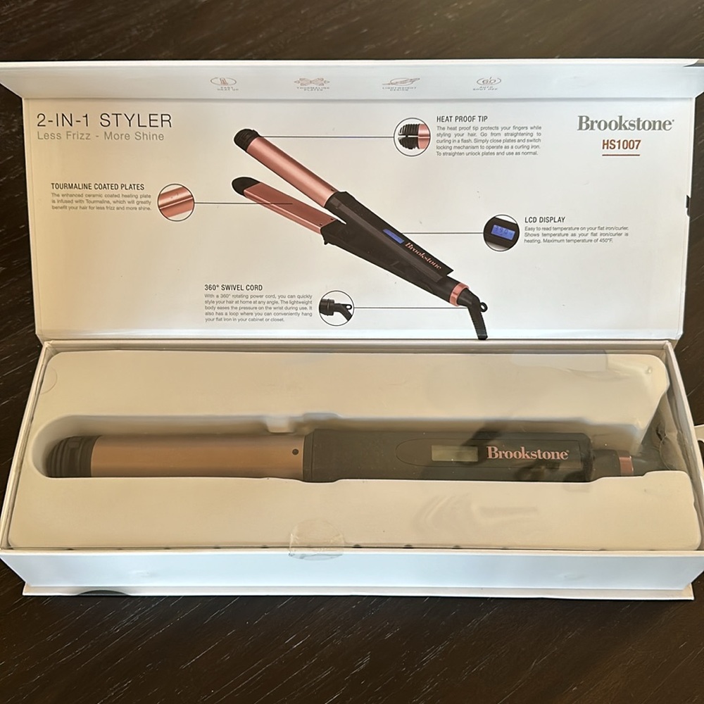 Brookstone Powershine Pro Technology 2-in-1 Styler Curling Iron Flat Iron - Picture 2 of 6